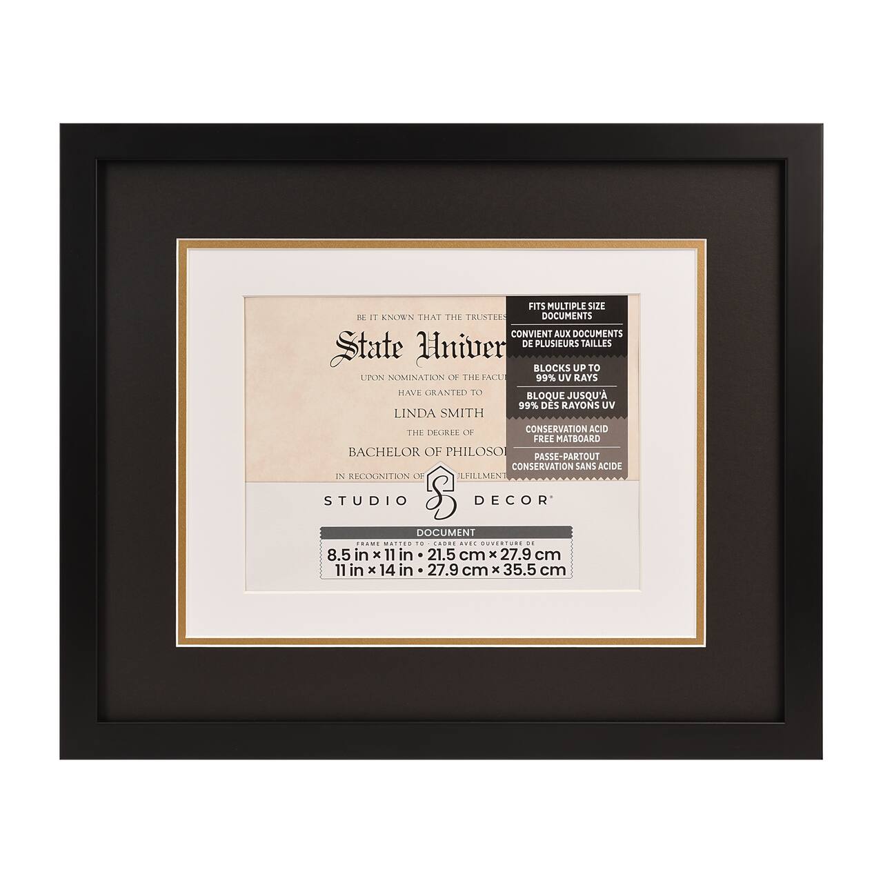 6 Pack: 8.5" x 11" / 11" x 14" Black Document Frame with Black Triple Mat by Studio Décor®